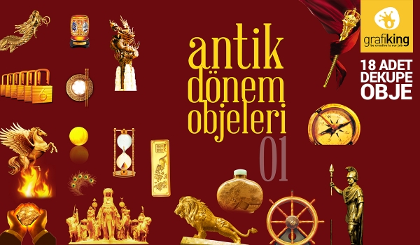 18 Adet Antik Dönem Objeleri PSD