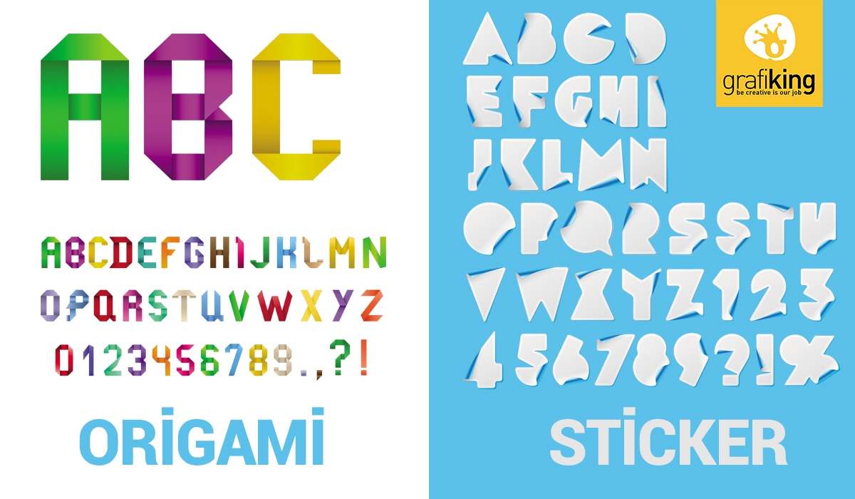 2 Adet Origami ve Sticker Stil Font EPS
