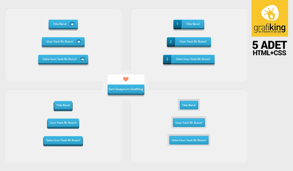 5 Farklı Stil 3D Buton Tasarımı Html/Css