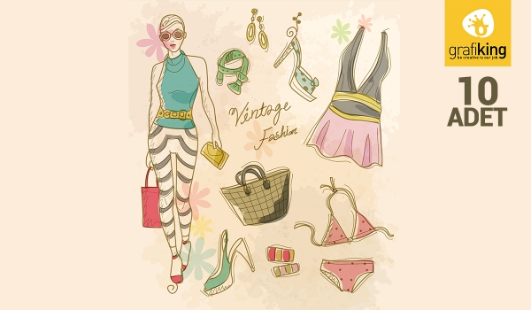 10 Adet Vintage Moda Kızları AI